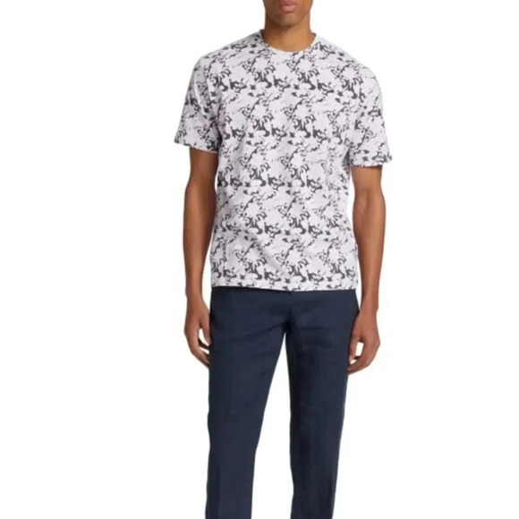 SAKS FIFTH AVENUE MODERN FIT FLORAL PRINT MENS T SHIRT L WHITE/PINK MULTI - Picture 2 of 10